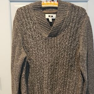 Joseph Abboud 50% Wool Heather Brown V-Neck Sweater Men XLarge Warm Cable Knit